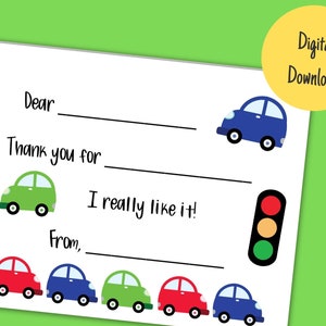 Printable Car Thank You Card for Kids, Fill in the Blank Postcard ...