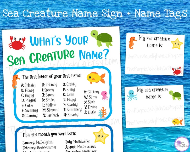 Under the Sea Name Game, Ocean Theme Party Decor, Under the Sea Party