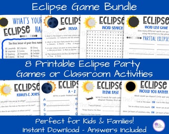 Eclipse 2024 Games Printable, April 8th 2024 Solar Eclipse Activities for Kids & Adults, Eclipse Party Ideas, Eclipse Games, Classroom Games