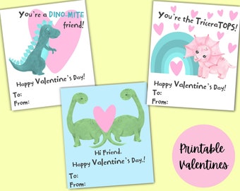 Pink Dinosaur Valentine, Classroom Valentines Printable, Dinosaur Valentines for Kids, Dinosaur Valentine Cards Printable, Class Valentines