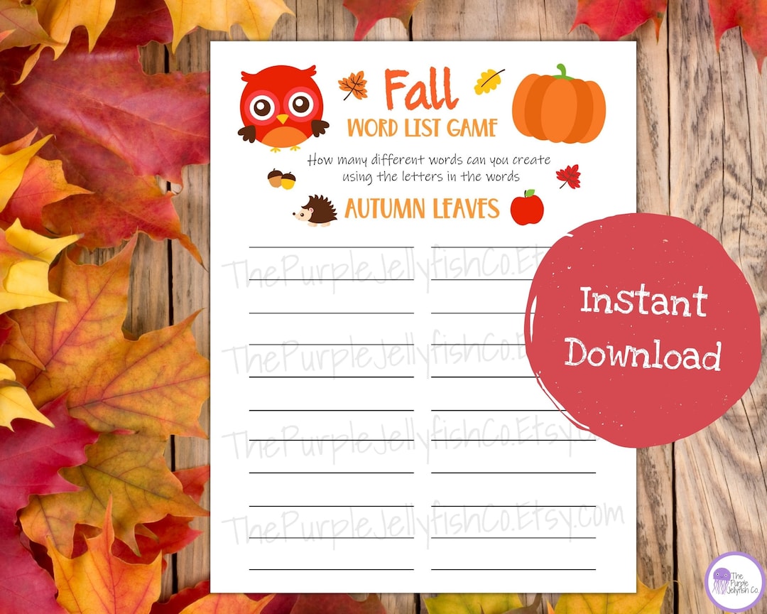 Fall Word List Game Printable Fall Activity for Kids, Fun Fall ...