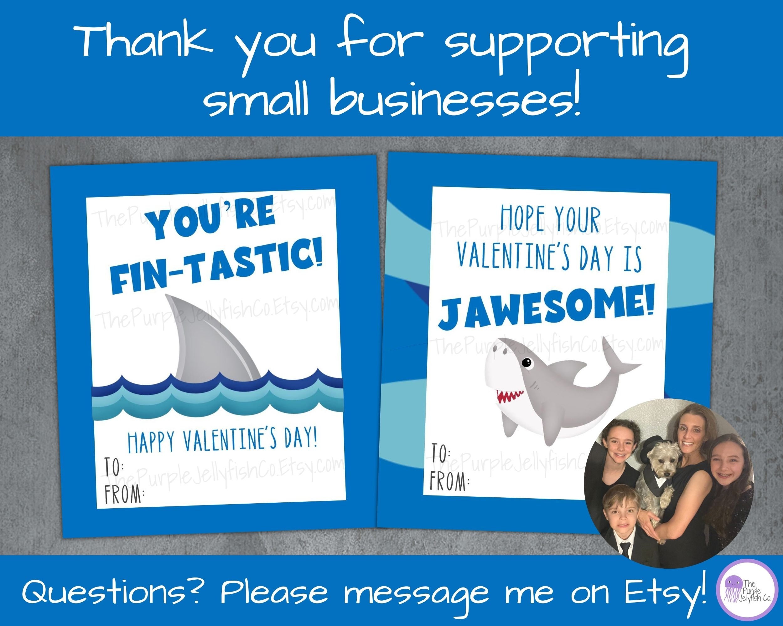 Shark Valentine Cards for Kids Printable, School Valentines for Class ...