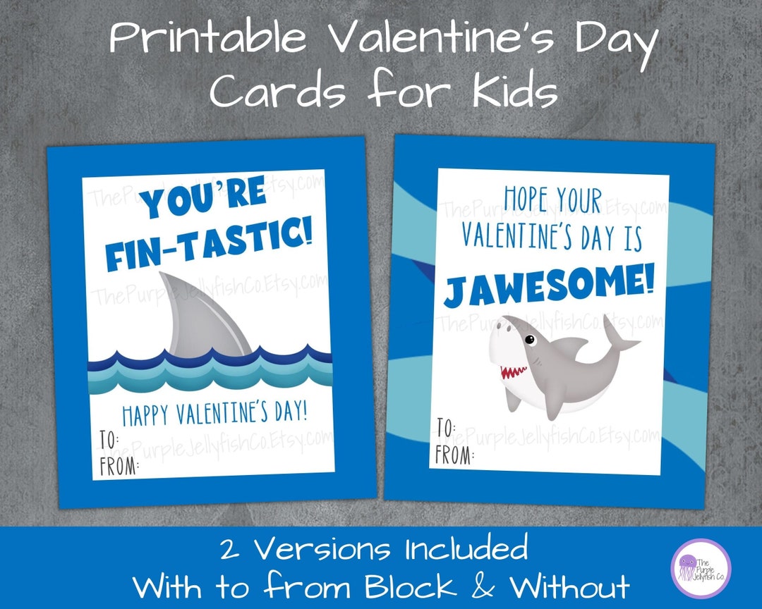 Shark Valentine Cards for Kids Printable, School Valentines for Class ...
