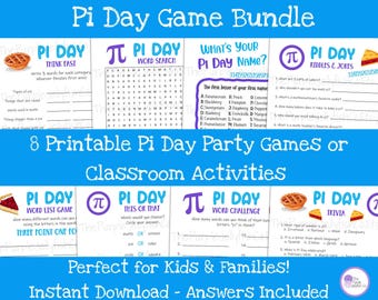 Pi Day Game Bundle, Pi Day Activities for Kids, Pi Day Party Ideas, Fun Worksheets Printable Games for Kids Pi Day Classroom Activities Pie