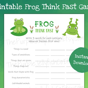 Frog Think Fast Game, Printable Frog Game, Frog Activity for Kids, Spring Classroom Activity, Frog Birthday Party, Frog Theme, Leap Year