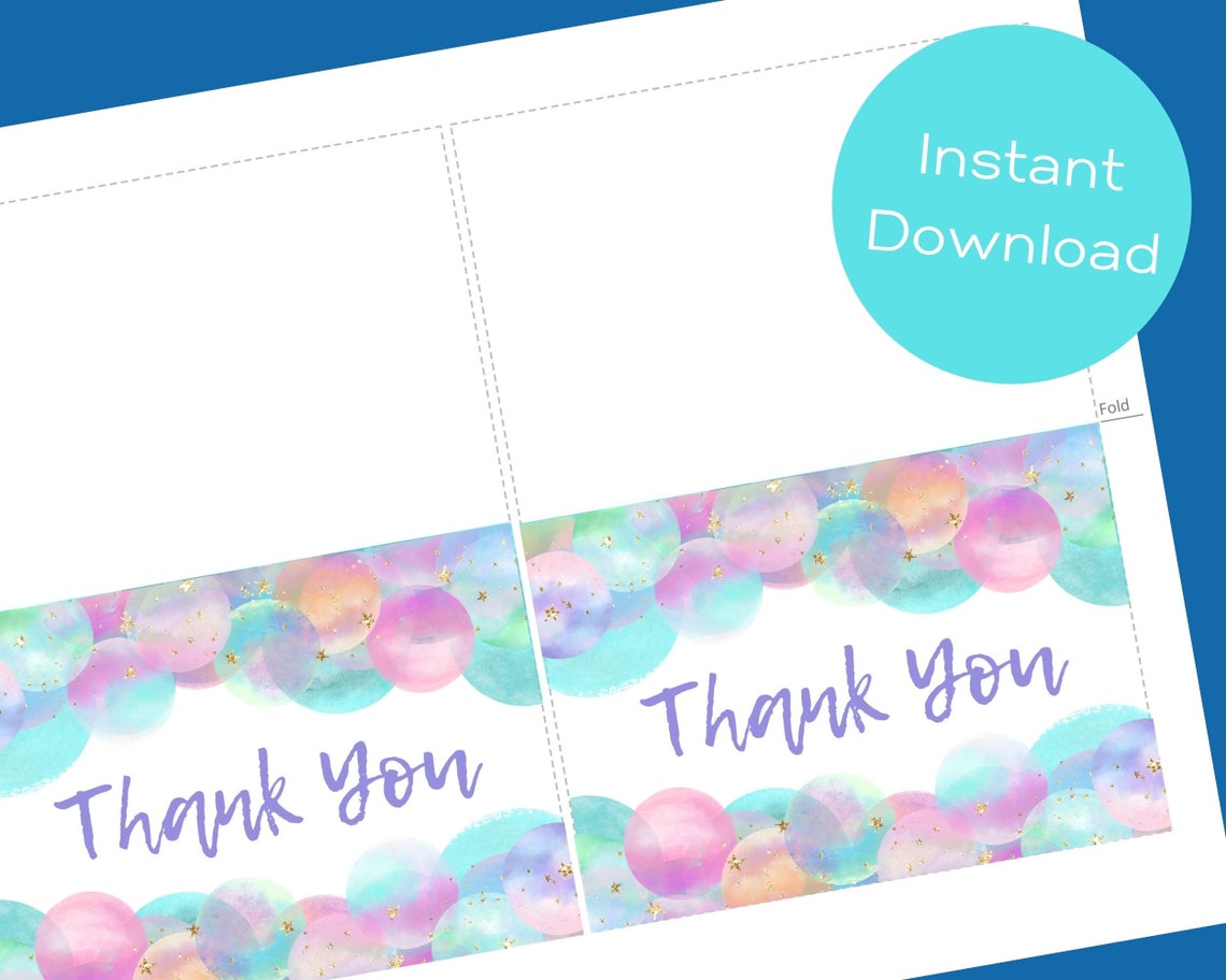 Printable Bubbles Thank You Card Folding Thank You Card - Etsy