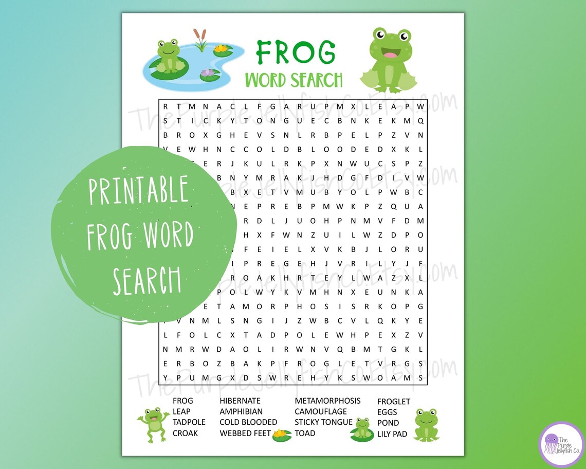 Frog Word Search Printable, Frog Activity for Kids, Word Game, Spring ...