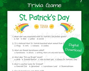 St. Patrick's Day Trivia Game Printable, St Patricks Day Party Game, Fun St Pattys Activity for Kids Teens & Adult, St Paddys Classroom Game