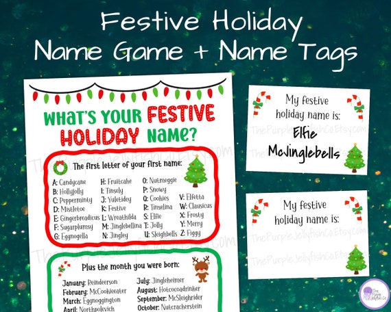 Christmas Name Game + Name Tags, What's Your Name Game Festive Holiday, Fun Christmas Game Printable, Holiday Activity for Kids & Adults