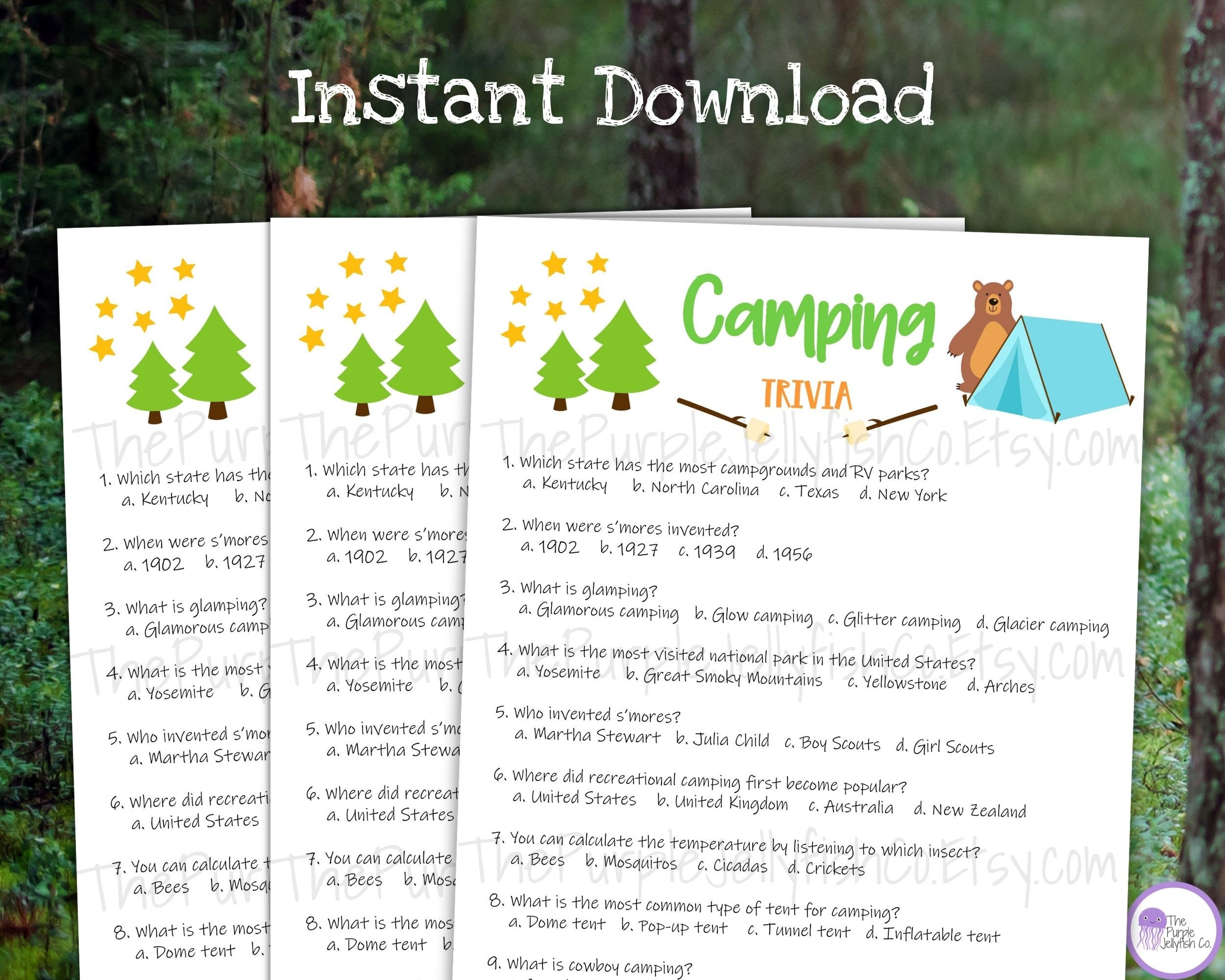 Camping Trivia Game, Camping Game Printable, Trivia Questions, Camping ...