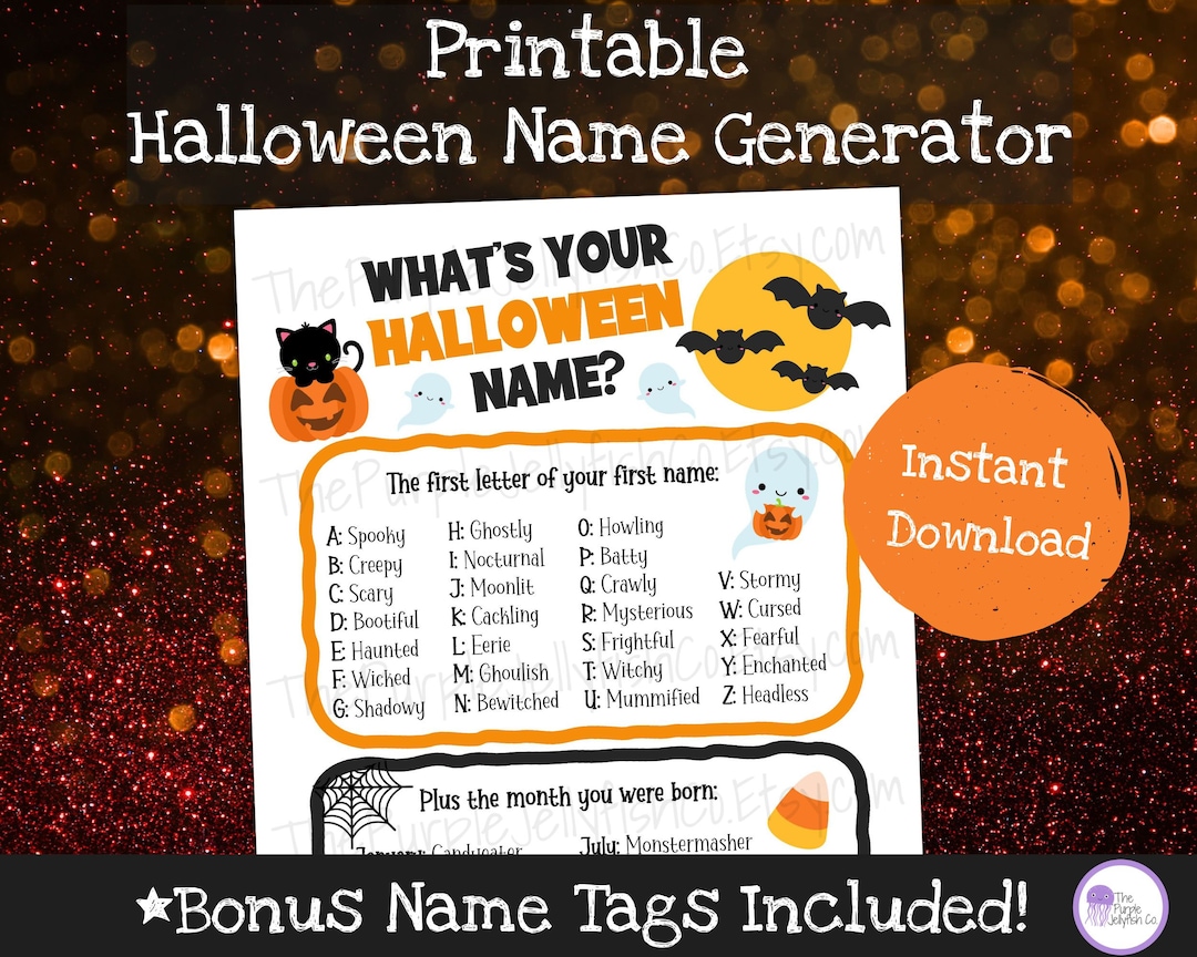 What's Your Halloween Name Game, Halloween Game Printable, Halloween