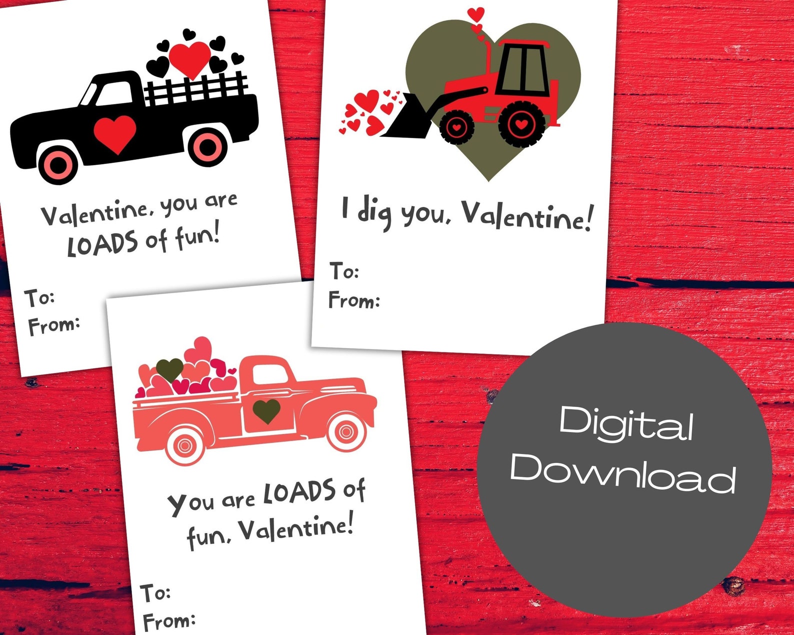 Truck Valentines Printable Valentine's Day Cards School - Etsy España