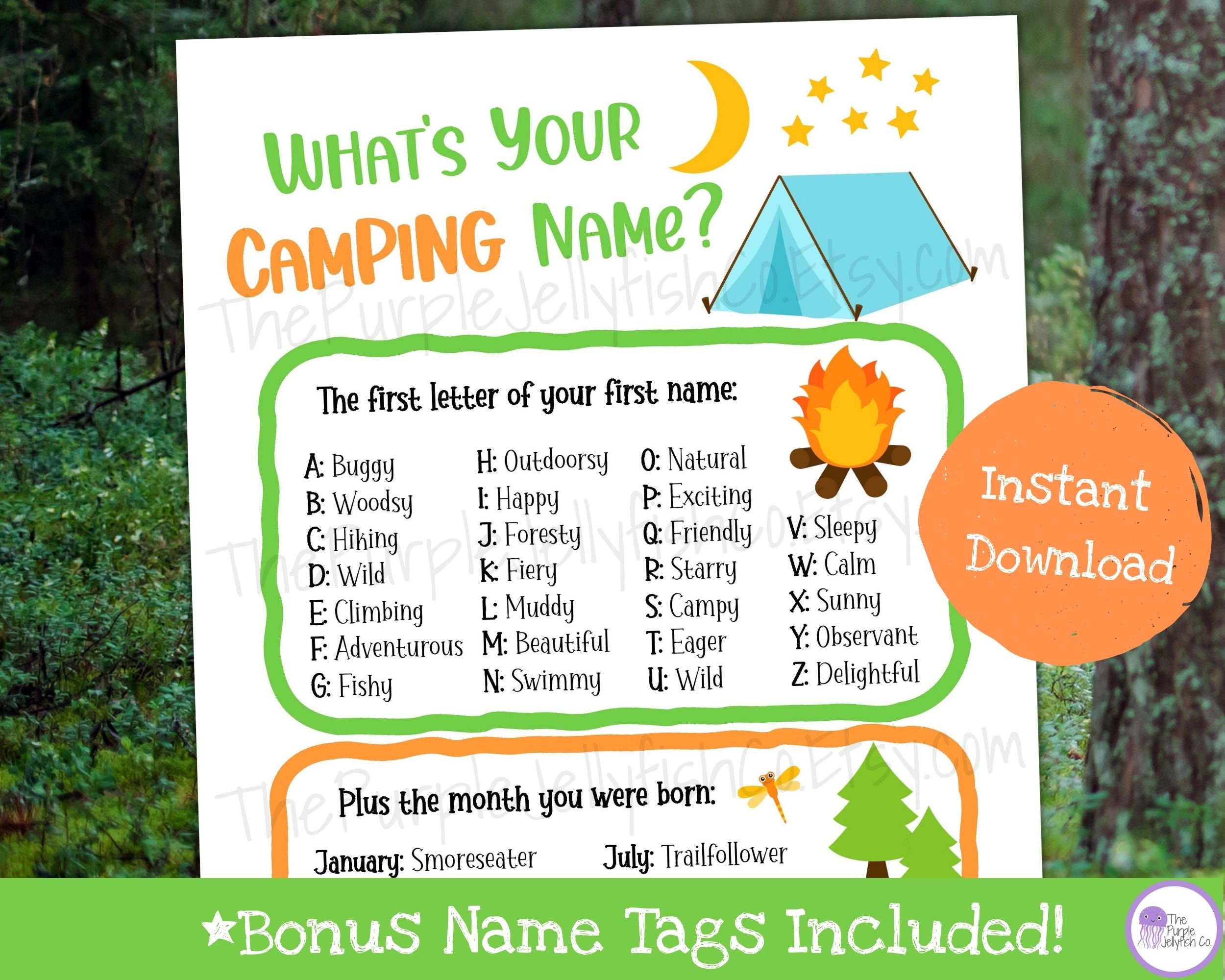 What's Your Camping Name Camping Game Printable Name Etsy