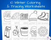 Winter Coloring Pages for Kids, Preschool Tracing Worksheets, Winter Activity Printable, Winter Worksheets, PreK Tracing, Toddler Activities