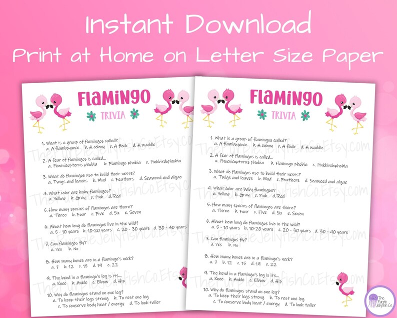 Flamingo Party Printable Trivia Game for Kids & Adults, Flamingo ...