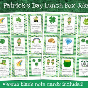 St Patricks Day Lunchbox Notizen für Kinder Lunch Box Witze, Schulmitage Notizen zum Ausdrucken, St. Patricks Day Karten, Kobold Witz Karten Kinder