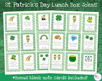 St Patricks Day Lunchbox Notes for Kids Lunch Box Jokes, School Lunch Notes Printable, St. Patricks Day Cards, Leprechaun Joke Cards Kids