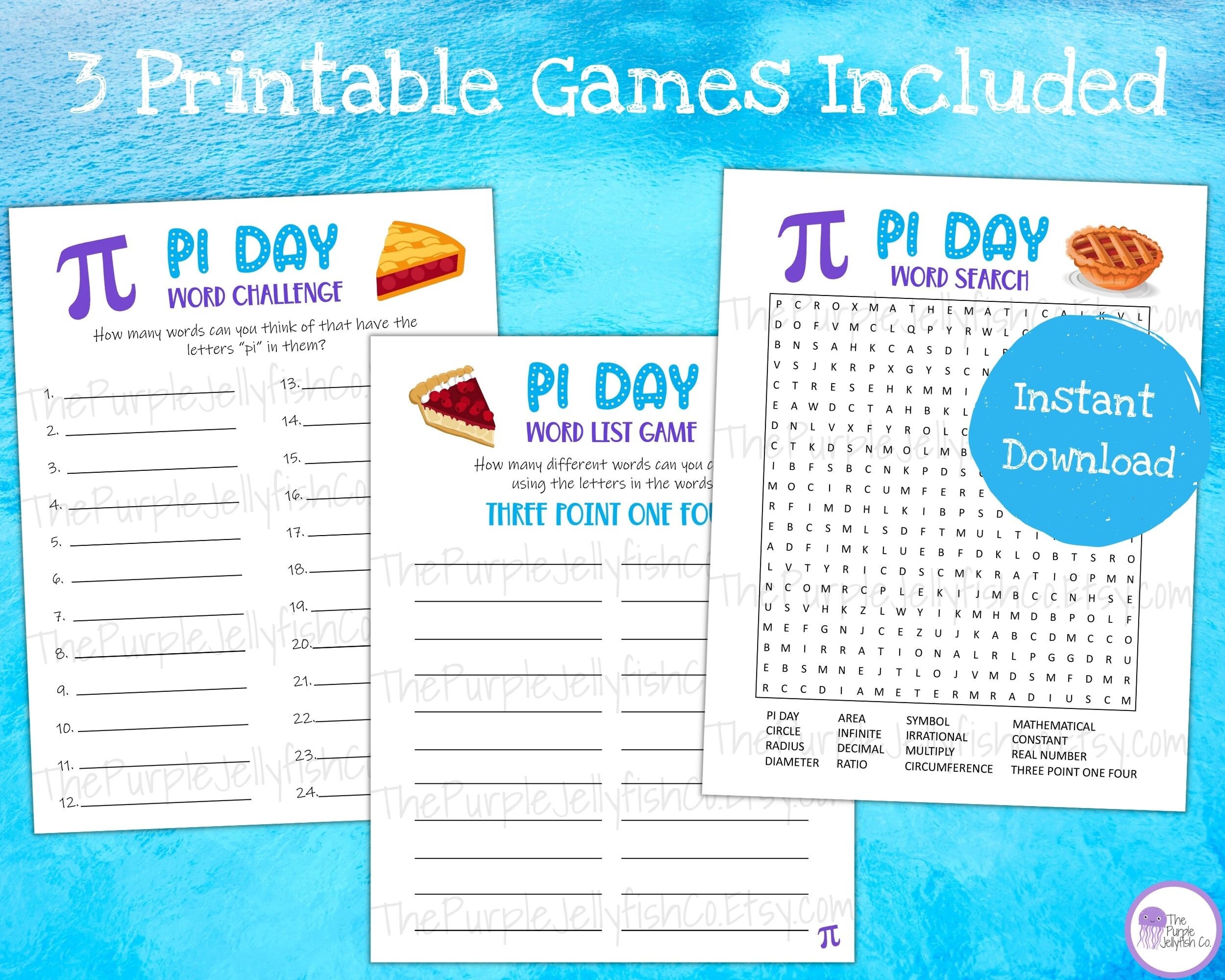 Pi Day Word Games Bundle, Printable Games for Kids, Word Game Printable
