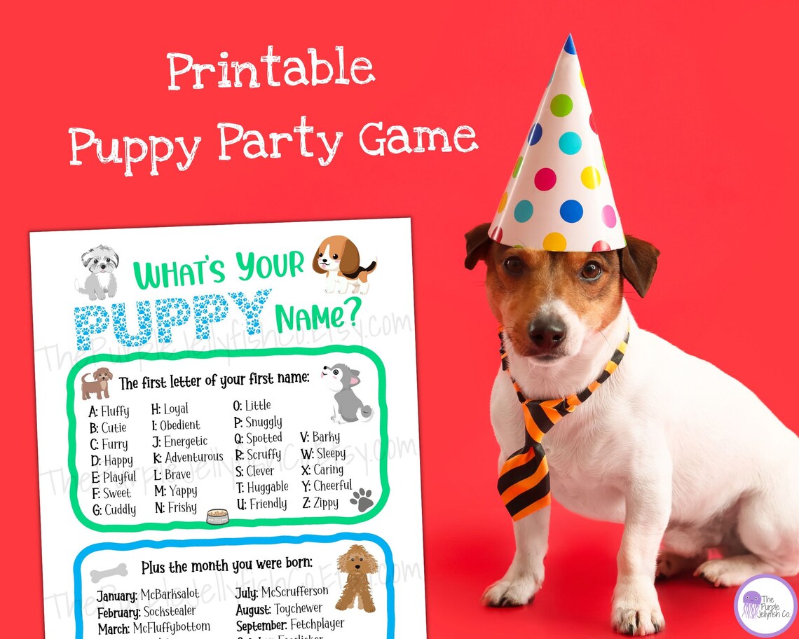 Whats Your Puppy Name Game, Puppy Party Printable, Dog Pawty, Puppy