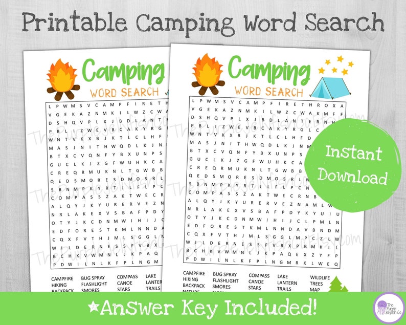 Camping Word Search Printable, Camping Activity for Kids, Summer Camp ...