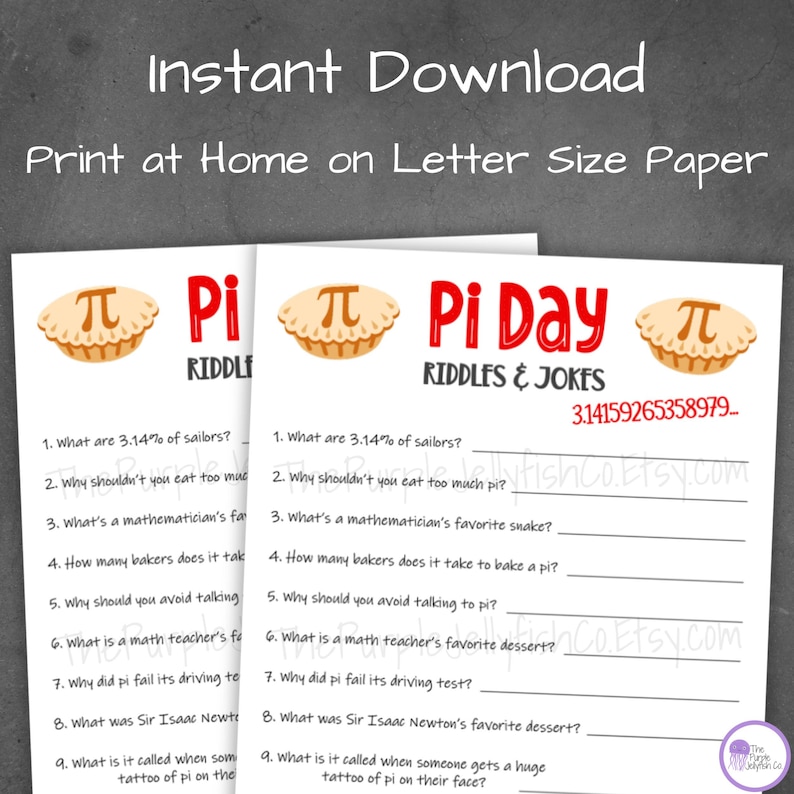 Pi Riddes Chart Pi Day Jokes for Kids, Printable Pi Day Game, Math Pie Day Classroom ...