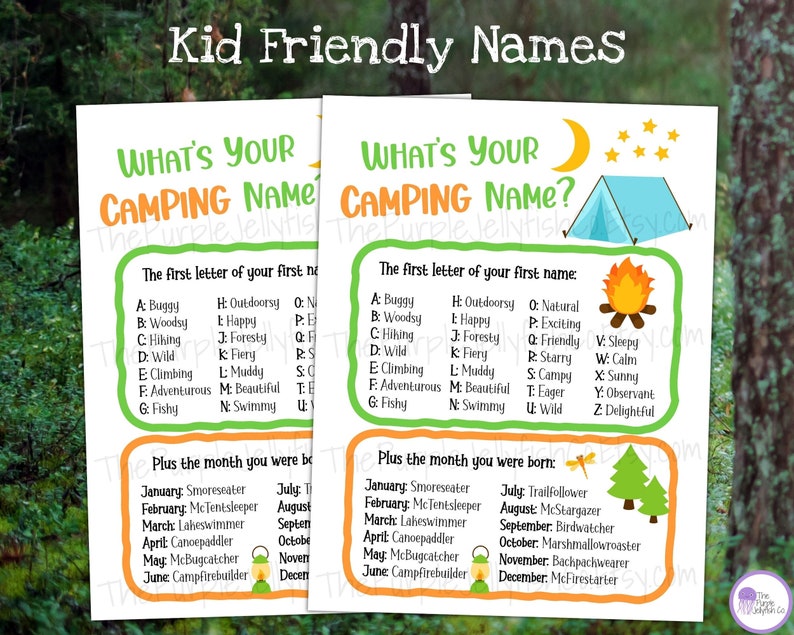 Camping Name Sign & Name Tags Camping Birthday Party Decor Etsy