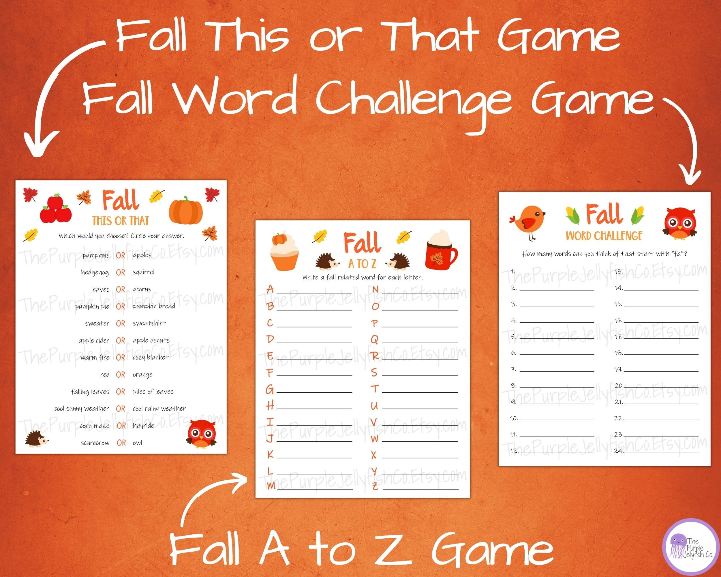 Fall Games Printable, Fall Activities for Kids &amp; Adults, Fun Fall Game ...