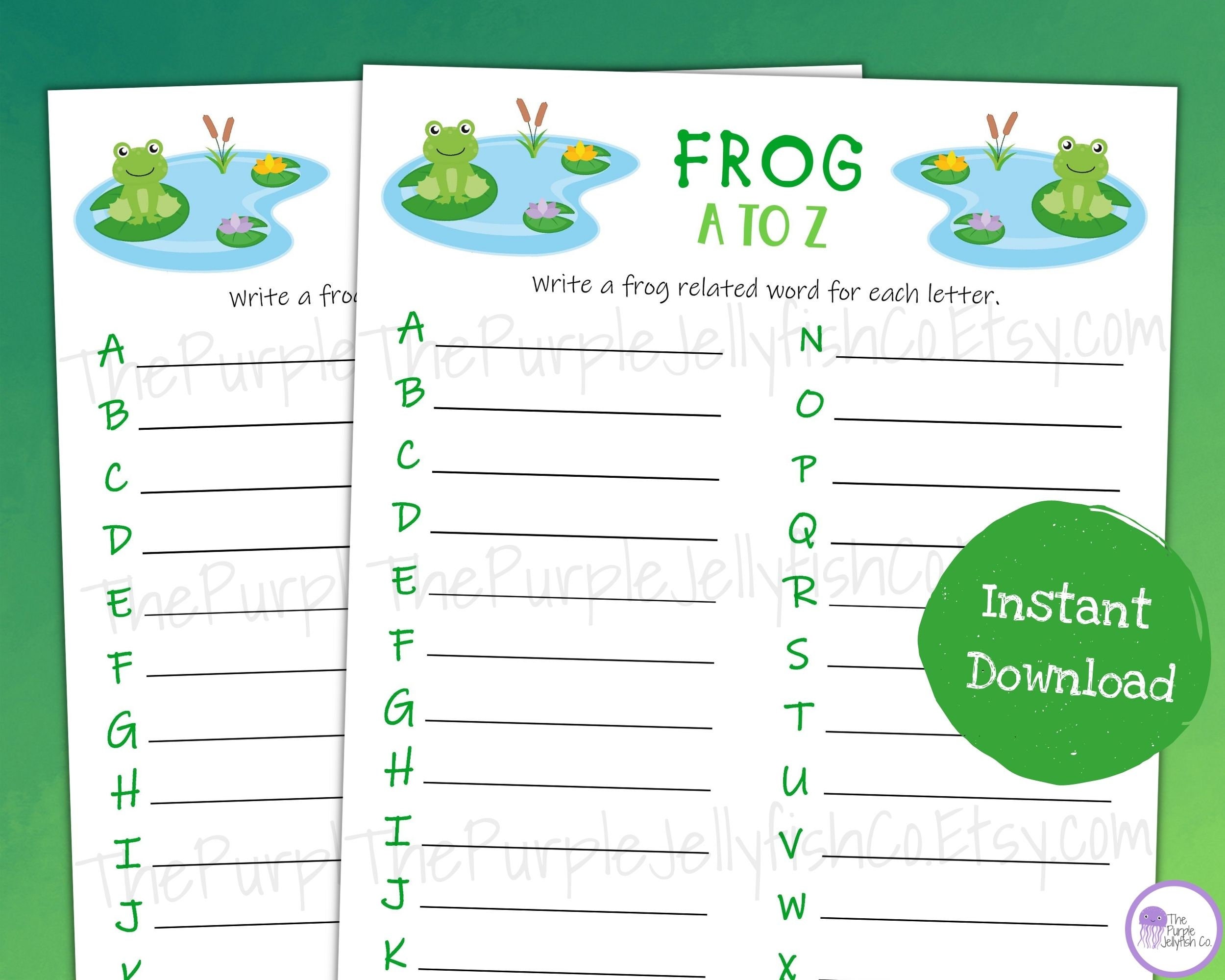 Frog A to Z Game, Printable Word Game for Kids, Frog Classroom Activity