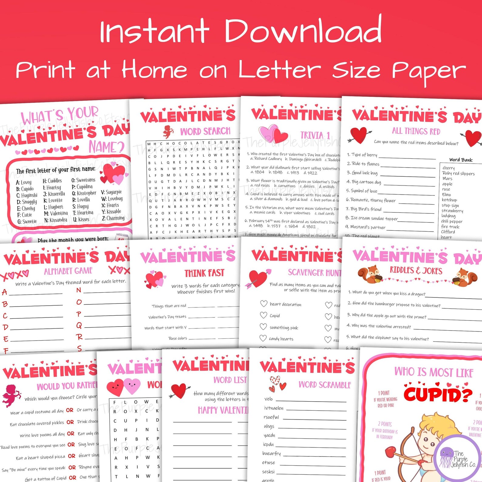 Valentine's Day Games Printable, Valentines Activities for Kids & Teens