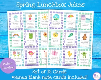 Spring Lunchbox Jokes, Printable Lunchbox Notes, Easter Lunch Box Jokes, Lunch Note Cards, Spring Joke Cards for Kids, Spring Activity
