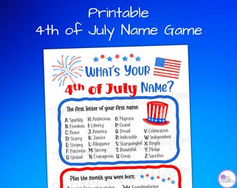 What's Your 4th of July Name Game, Funny July 4th Decor, 4th of July Party Game Printable, Independence Day Activity for Kids USA Patriotic
