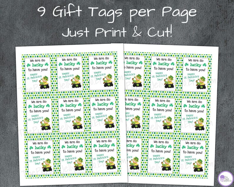 St. Patrick's Day Gift Tags Printable, St. Pattys Day Treat Tag, Thank ...