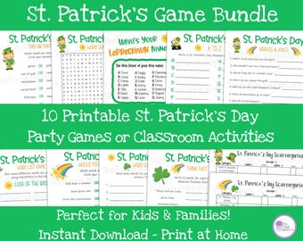 St. Patrick's Day Games Bundle, Printable St Patricks Activities for Kids & Adults, St Pattys Day Party Ideas, March 17 Classroom Activities