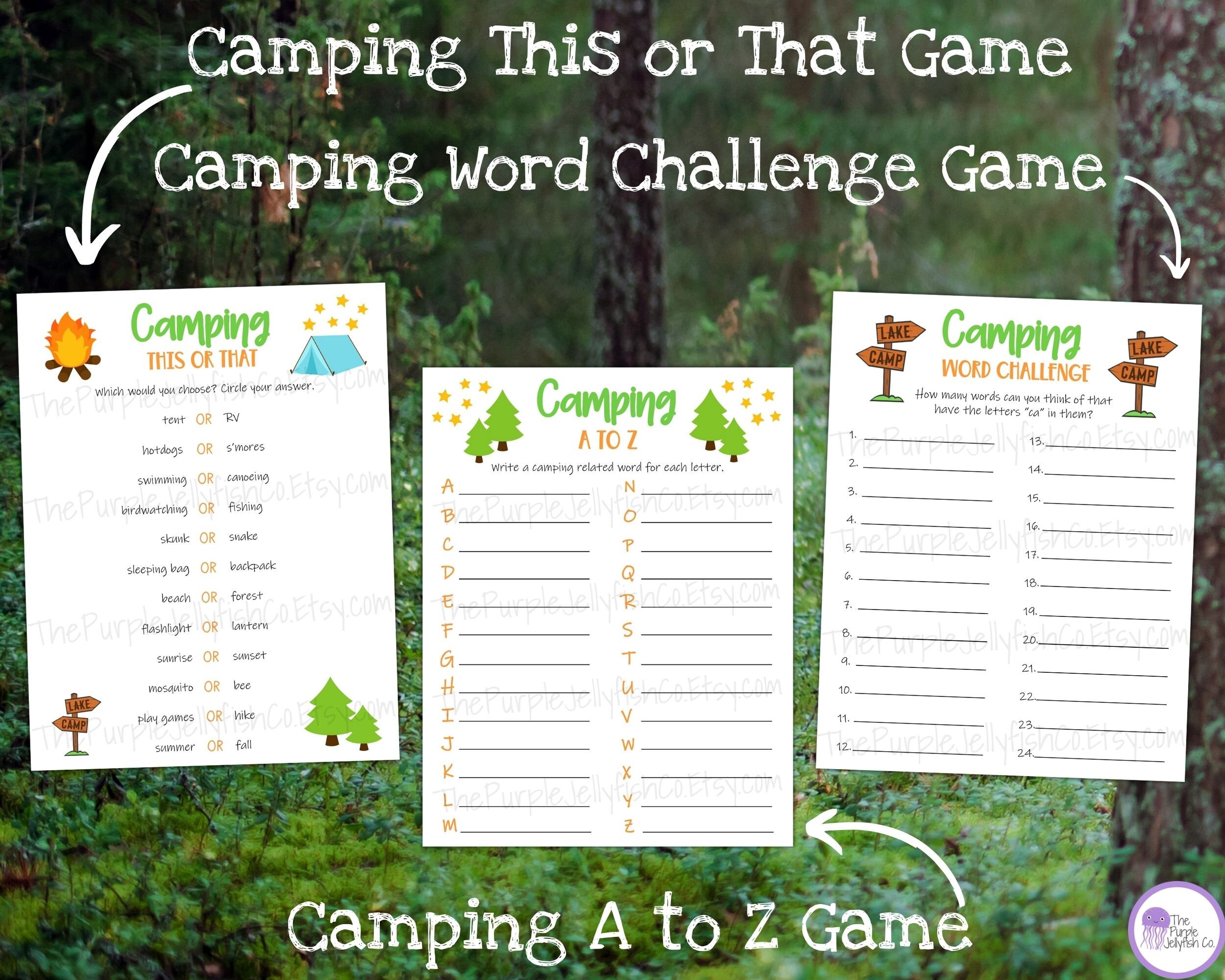 Camping Games Bundle, Fun Camping Games Printable, Camping Activities