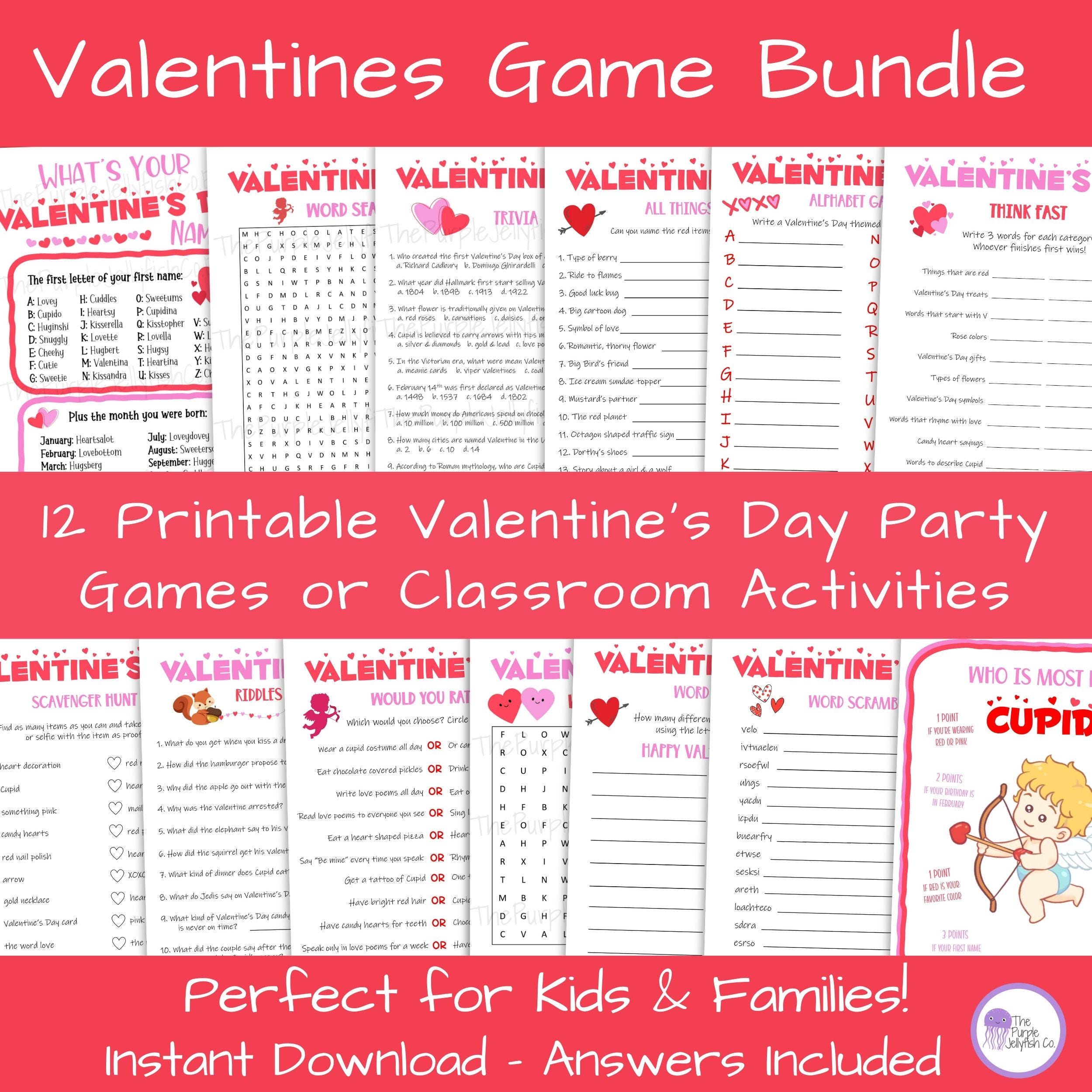 Valentine's Day Games Printable, Valentines Activities for Kids & Teens ...