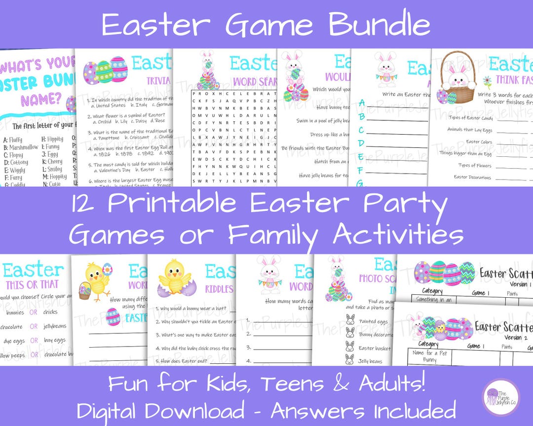 Easter Game Bundle Printable, Fun Easter Party Games for Kids Teens & Adults, Easter Family ...