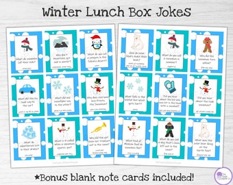 Printable Lunch Box Notes for Kids, Winter Lunch Box Jokes, Lunchbox Cards, Christmas Lunch Box Notes, Party Game, Advent Calendar Filler