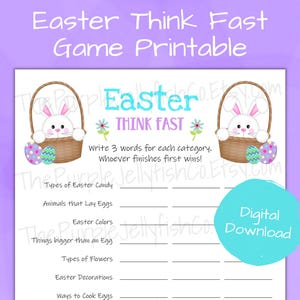 Think Fast Easter Game Printable, Easter Activity for Kids Teens Adults, Easter Party Idea, Spring Activity, Easter Family Game, Think Quick