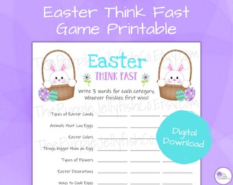 Think Fast Osterspiel zum Ausdrucken, Osteraktivität für Kinder Teenager Erwachsene, Osterparty-Idee, Frühlingsaktivität, Osterfamilienspiel, Think Fast