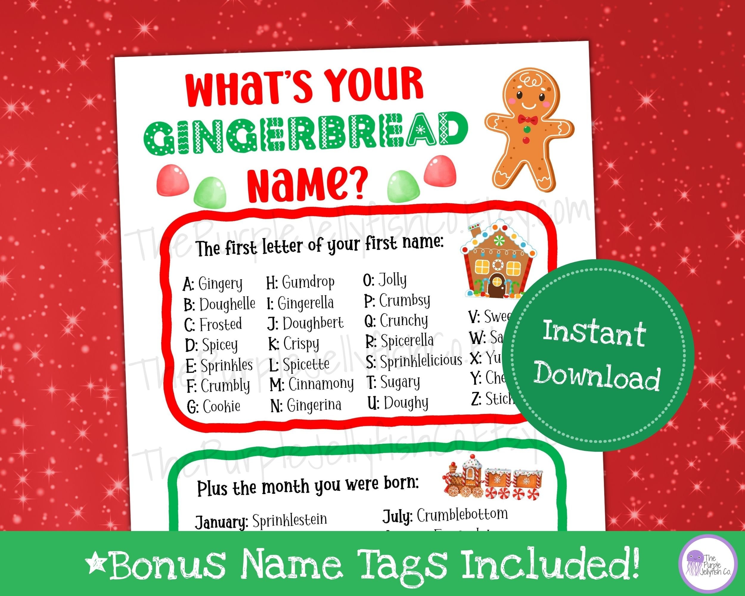 What's Your Gingerbread Name Game, Gingerbread House Decorating Party