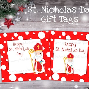 St. Nikolaus Tag Geschenkanhänger, St. Nicks Tageskarte druckbare, katholische Saint Candy Cane Tag, Sonntagsschule Weihnachtsidee, St. Nikolaus Aufkleber