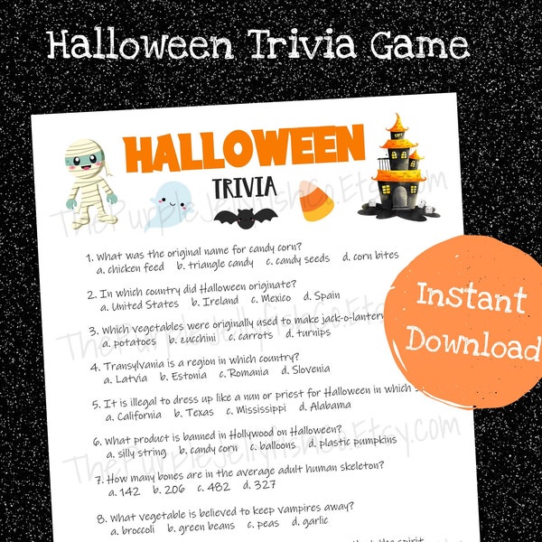Halloween Trivia Game, Halloween Game Printable, Halloween Activity for Kids & Adults, Halloween Party Game, Halloween Quiz, Halloween Fun