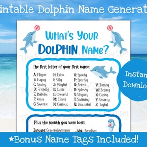 Dolphin Name Game, Under the Sea Party Game Printable, Whats Your Name Game, Ocean Activity for Kids, Dolphin Birthday Party Decor