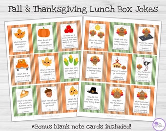 Fall Lunch Box Notes Printable Thanksgiving Lunchbox Jokes for Kids, Autumn Joke Cards, Fall Party Game & Classroom Activity, School Lunch