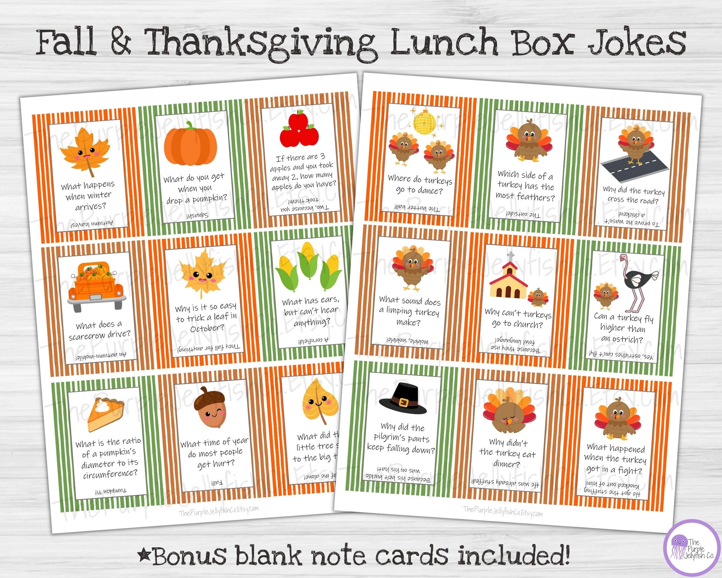 Fall Lunch Box Jokes, Thanksgiving Lunchbox Notes, Lunch Box Jokes for ...