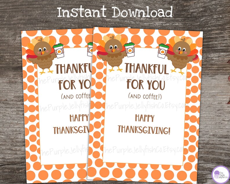 Thankful for You Thanksgiving Coffee Gift Card Holder Printable ...