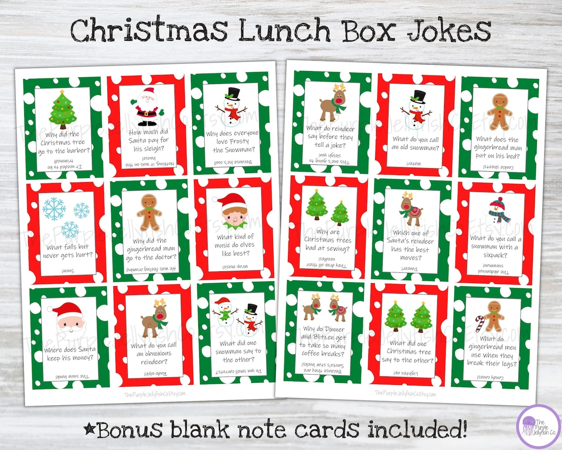 Christmas Lunch Box Jokes, Lunch Box Notes for Kids, Christmas Lunchbox Notes, Lunch Note