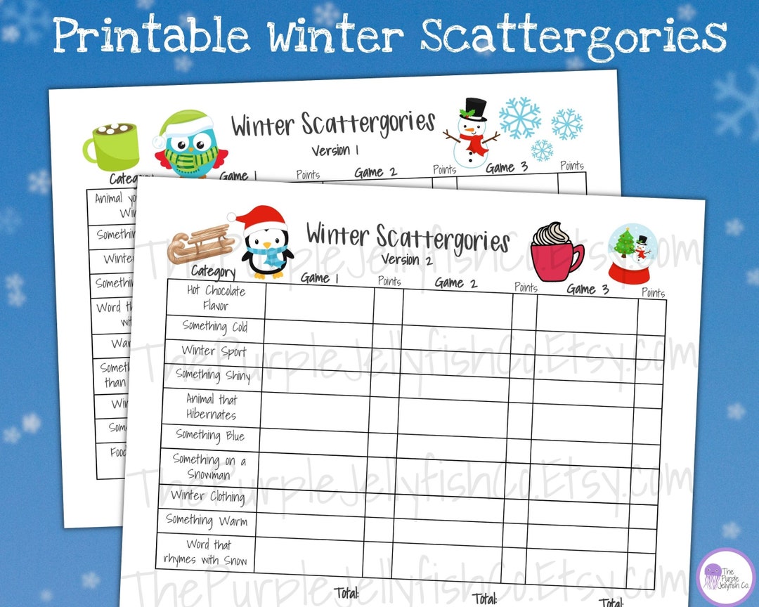 Winter Scattergories for Kids Christmas Games for Group