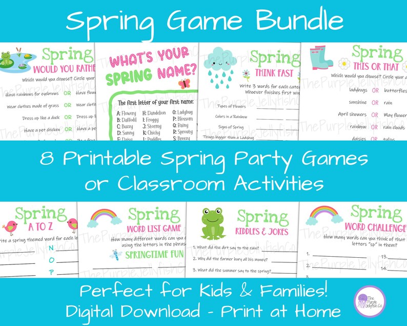 Spring Games Bundle, Spring Activities for Kids Printable, Spring Party ...