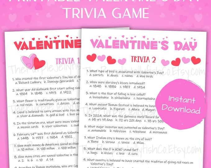 Valentines Day Trivia Game Printable Valentines Party Idea for Kids ...